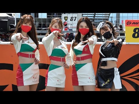 スーパーGT2021 第2戦 富士㊶ 羽瀬萌さん 宝来みなりさん KAKAさん 星香さん SAKE.CONNECTION Queen / PACIFIC JLOCエンジェル 美人レースクイーン