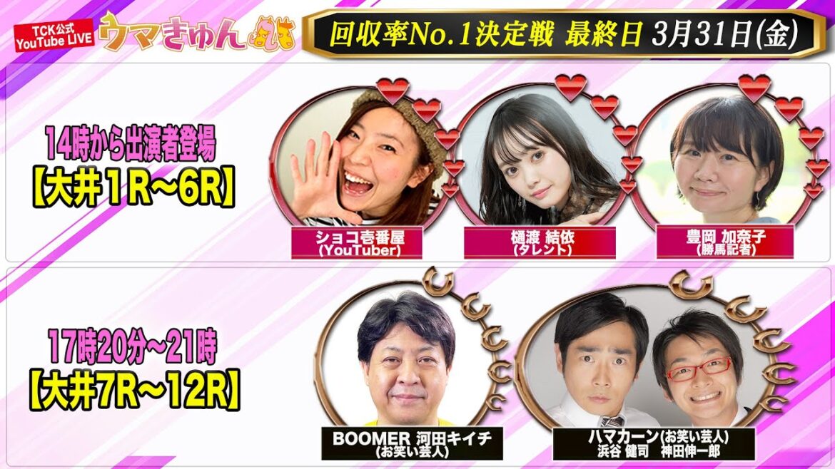 TCK公式LIVE「ウマきゅん」回収率No.1決定戦 最終日 2023/3/31 ※14時配信開始・出演者登場