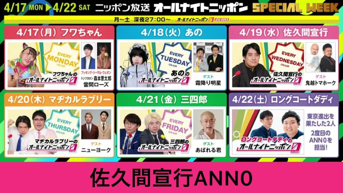 2023年4月18日〜21日 ニッポン放送 オールナイトニッポン0 スペシャルウィークのお知らせ