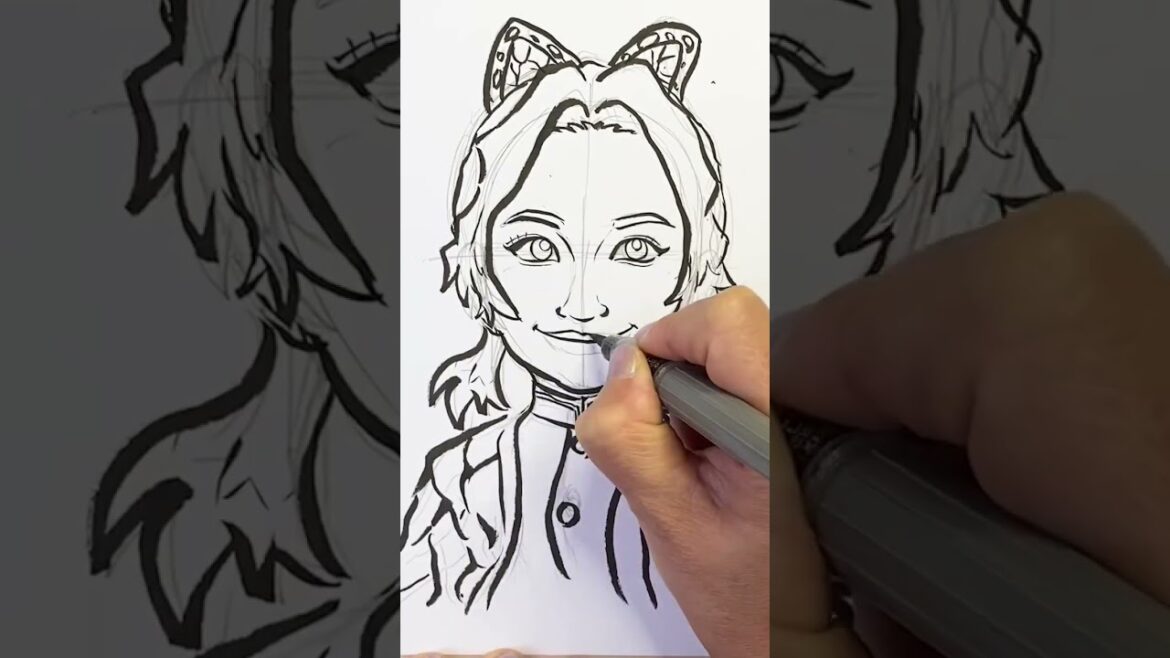 【コラボ似顔絵】鬼滅の刃の胡蝶しのぶと吉川愛さんを似顔絵師がミックスしてみた