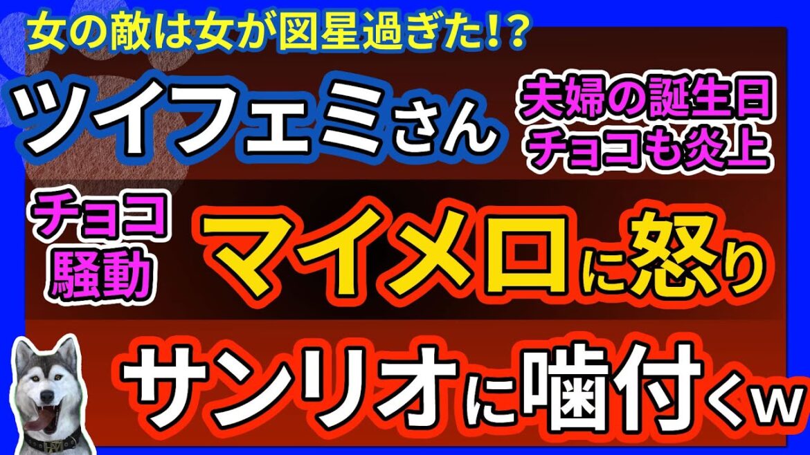 【ツイフェミ】幸せそうな夫婦のチョコ・バレンタインチョコのマイメロのママの名言に噛み付くツイフェミさん達、三浦よし、伊是名夏子、北原みのりが参戦!チョコに恨みでもあるのだろうか…?