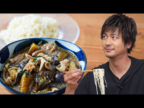 【豚ナスのつけそうめん!】ジュワーっと旨いナス!スープも飲み干す美味しさです!