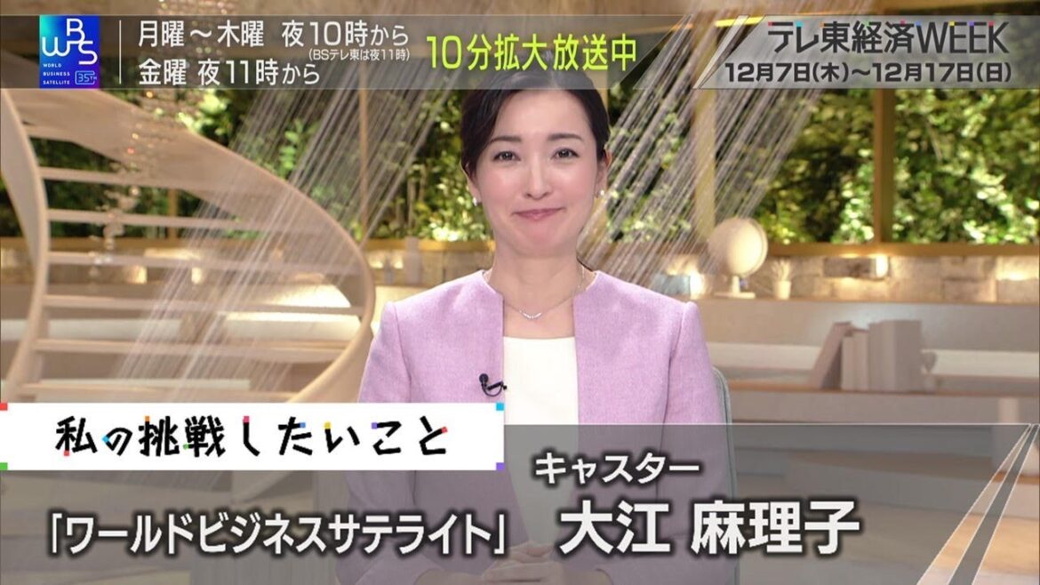テレ東経済WEEK 「ワールドビジネスサテライト」の 大江 麻理子キャスターの“挑戦したいこと”(2023年12月13日)