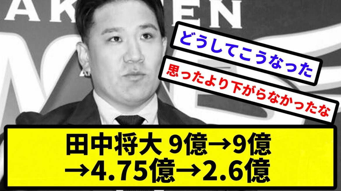 【ほかの選手ならクビ】田中将大 9億→9億→4.75億→2.6億【なんJ反応】【プロ野球反応集】【2chスレ】【1分動画】【5chスレ】