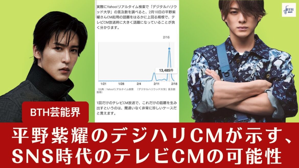 【平野紫耀】平野紫耀のデジハリCM、たった1回の放送でトレンド入り! SNS時代におけるテレビCMの影響力に注目【BTH芸能界】