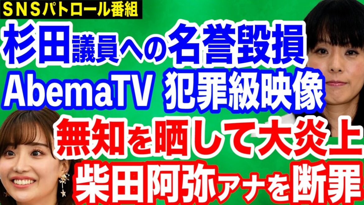 【犯罪級映像】杉田水脈議員への名誉毀損…AbemaTVを徹底断罪/大炎上Abemaアナウンサー・柴田阿弥氏の低劣発言/映像あり…高市早苗大臣を貶めようとする売国記者を実名断罪