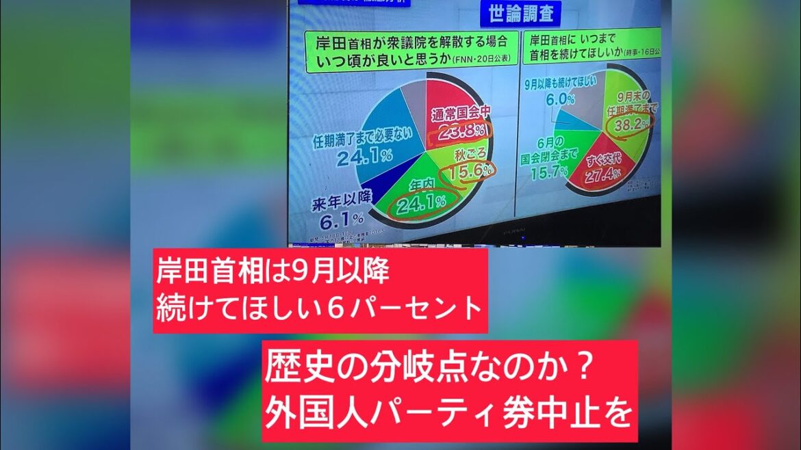 5月25日、パーティ券を認めるのはいいが、外国人のパーティ券は認めるな❗️立憲民主は共産党以上に危険で無能。岸田首相は9月以降も首相6パーセント。活路は会期延長して憲法改正、旧宮家復活。
