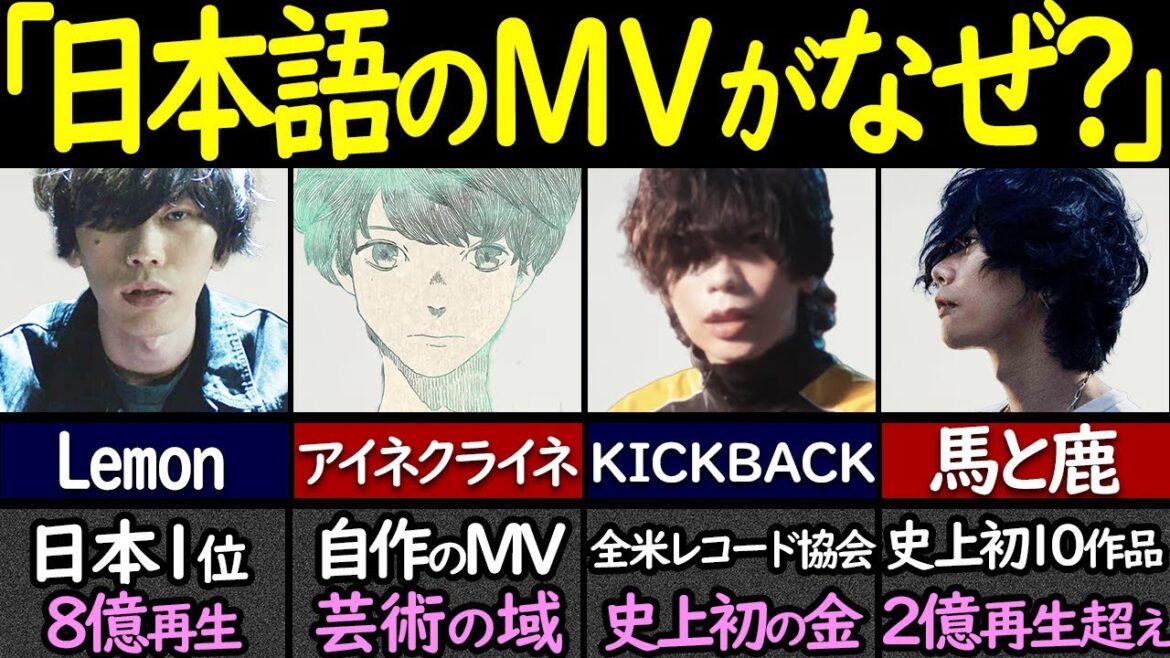 米津玄師の代表MV5選 日本史上最高の8億再生を達成し世界中で絶賛される理由【海外の反応】【Lemon】【アイネクライネ】【KICKBACK】【パプリカ】【馬と鹿】