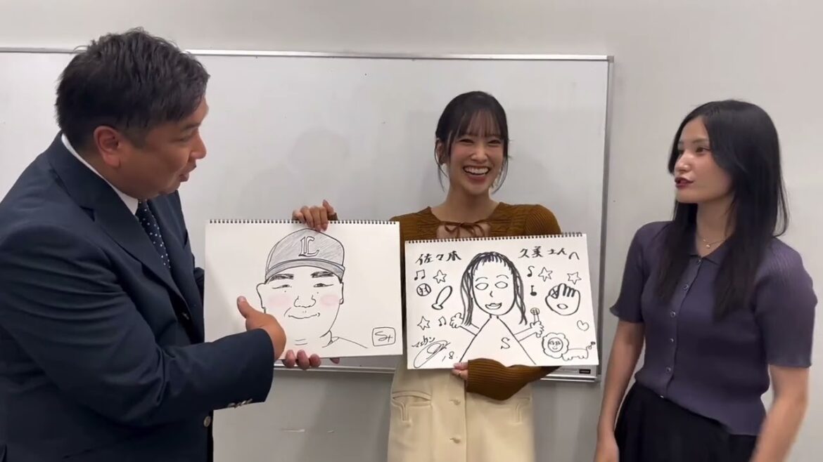 佐々木久美 スポーツリアライブ アフタートーク 解説 里崎智也さん 池谷実悠アナ 番組コーナーの「マンスリーレポート」前田健太投手が描いた似顔絵に大喜びの佐々木さん