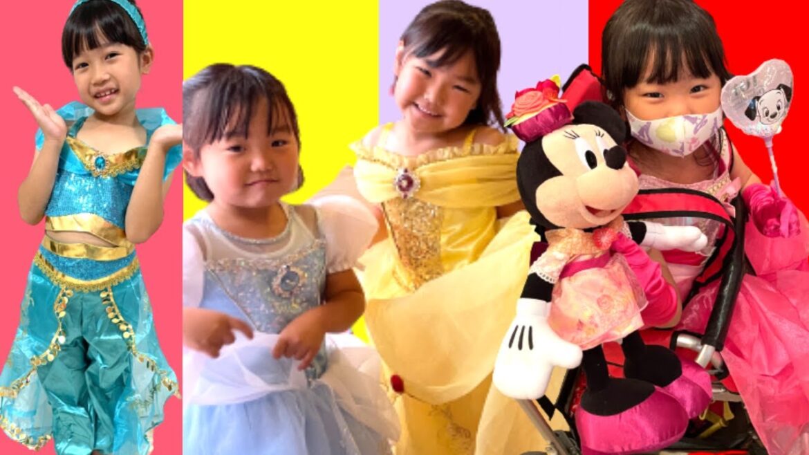 【コラボ】さくらこちゃんとありさちゃんたちとプリンセスになってディズニーランドに行ったよ💛 まりちゃんはジャスミンに変身! いずちゃんはオーロラ姫💛 おでかけ ランチ コスプレ