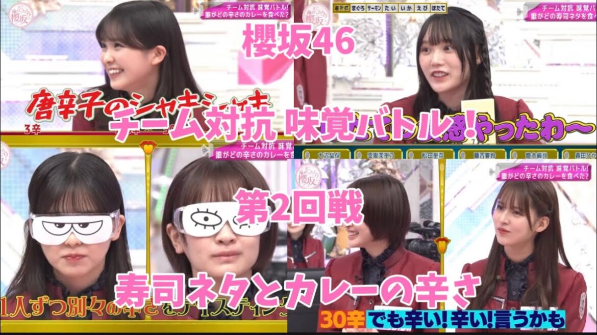【櫻坂46】チーム対抗 味覚バトル!② 【誰がなんの寿司ネタ・カレーの辛さを食べたのか当てろ!】