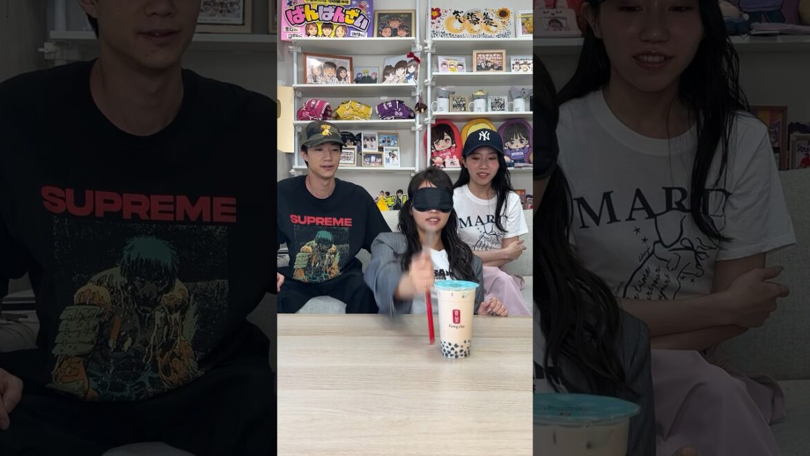目隠しでタピオカミルクティーにストローさせるかチャレンジしたら大惨事になりました。 #shorts
