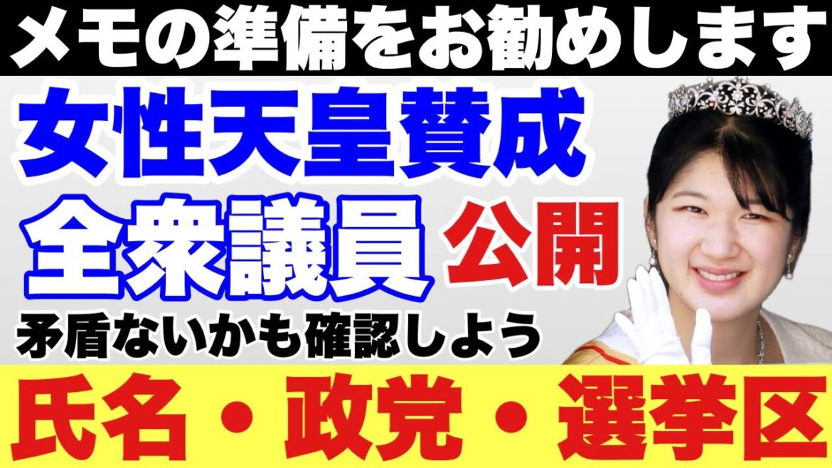 【要確認】保存版:女性天皇賛成の全衆院議員の氏名・政党・選挙区を公開!!~切り抜き
