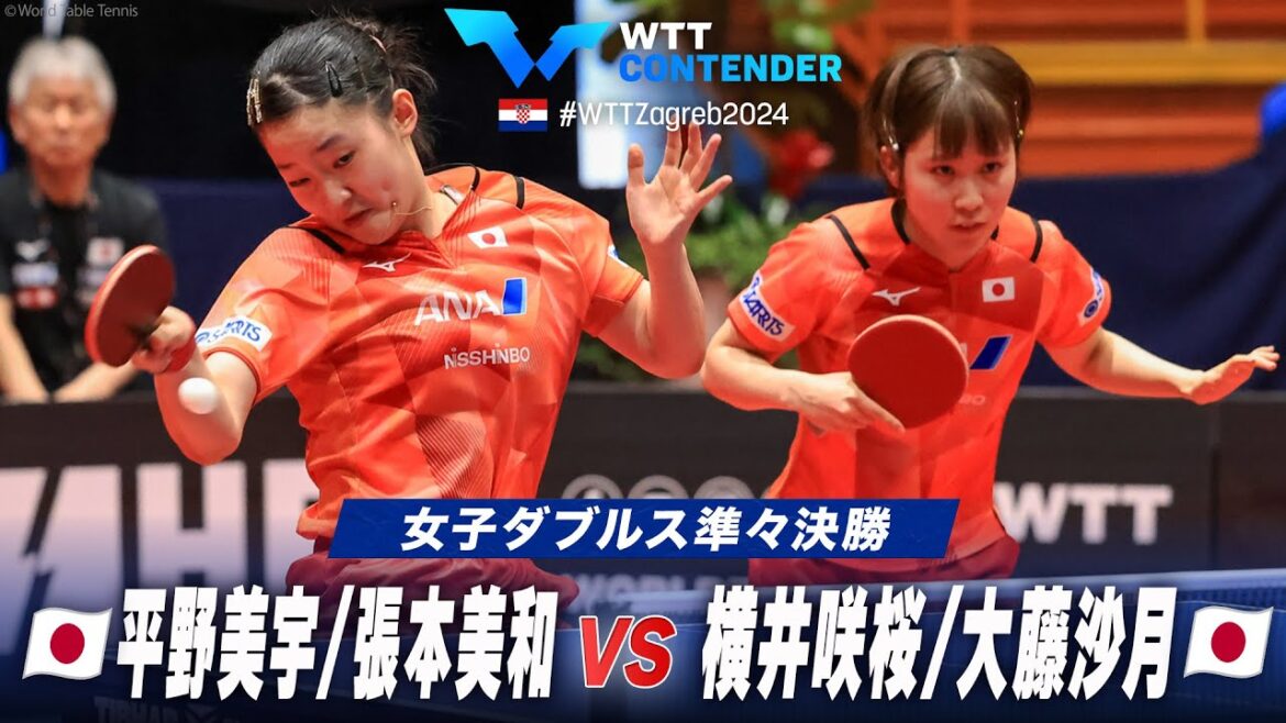 【準々決勝】平野美宇/張本美和 vs 横井咲桜/大藤沙月|WTTコンテンダーザグレブ2024 女子ダブルス