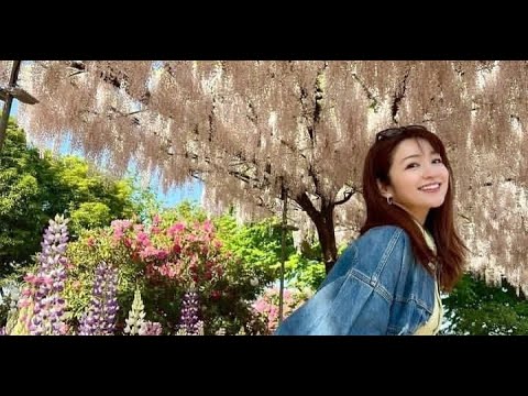 B1- 長野美郷アナ、満開の“藤棚”バックに笑顔のショット公開「すごい風景きれいですね」「花が似合って可愛い~」