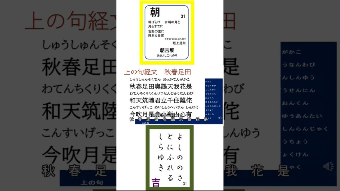[ 特許庁も認可! 百人一首記憶の大革命 2/4】 また/ちはやぶるが始まる :#特許百人一首 の覚え方 #秋春足田#上の句経文 #記憶の横糸と縦糸 #ピアノ後藤泉 0606百人一首3分・中