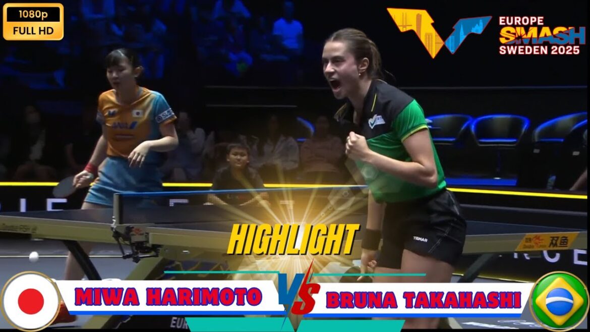 張本 美和 (Miwa Harimoto) vs Bruna Takahashi WTT Europe Smash Sweden 2025 – Highlight