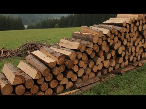 Осенняя колка дров березовых в Сибири