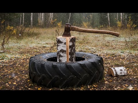 Колка дров в покрышке