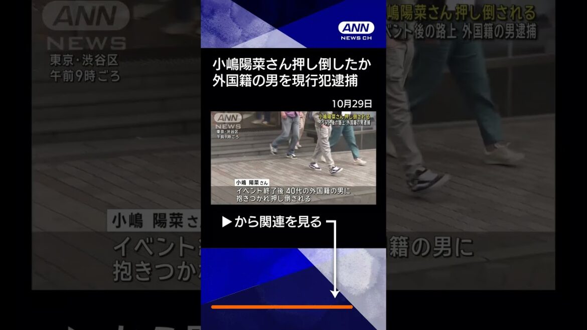 【ニュース】タレントの小嶋陽菜さんを押し倒したか 外国籍の男を現行犯逮捕 東京・渋谷区