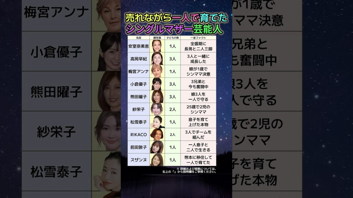 【実は】25歳で2児•全盛期に離婚•1歳からシンママ…子どもを一人で育てた芸能人10人の全記録
