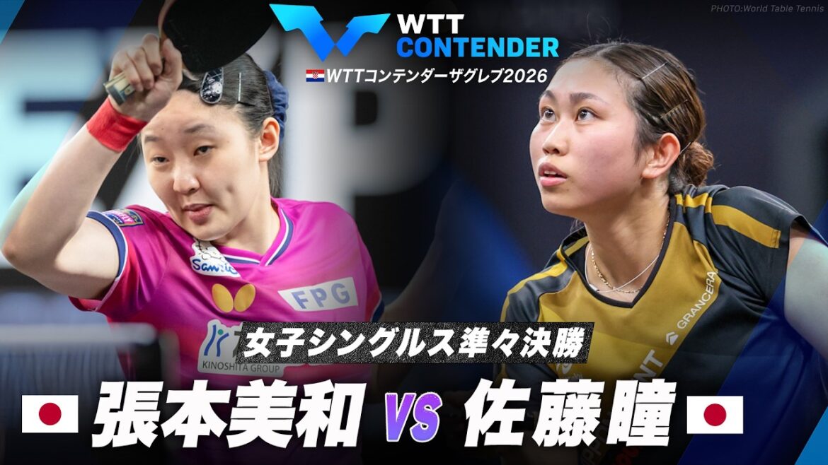 【準々決勝】張本美和 vs 佐藤瞳|WTTコンテンダーザグレブ2026 女子シングルス