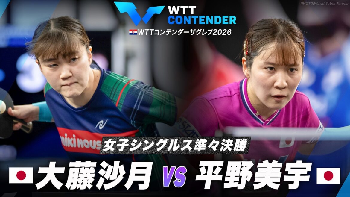 【準々決勝】大藤沙月 vs 平野美宇|WTTコンテンダーザグレブ2026 女子シングルス