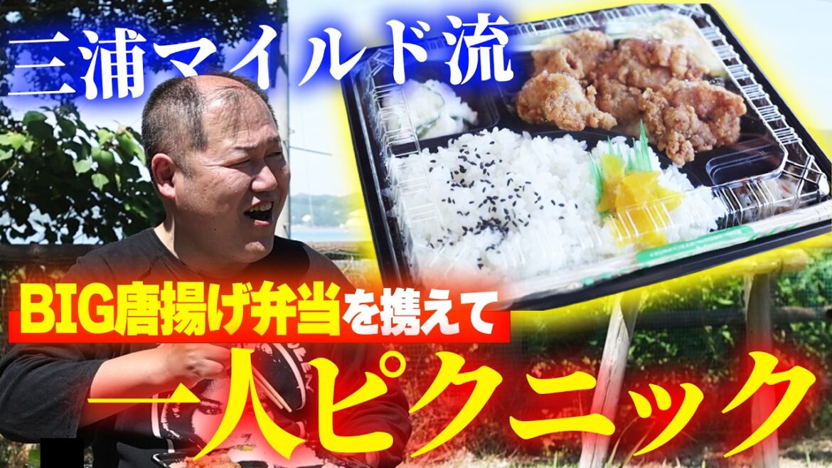 【一人ピクニック】海の見える絶景スポットで江田島の超BIG唐揚げ弁当を食らう!【三浦マイルド】