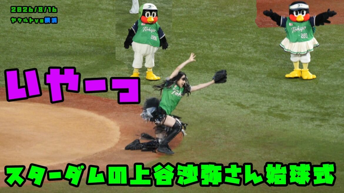 スターダムの上谷沙弥さんが始球式 マウンドで大胆に転がっちゃう!? 2026/8/16 vs横浜